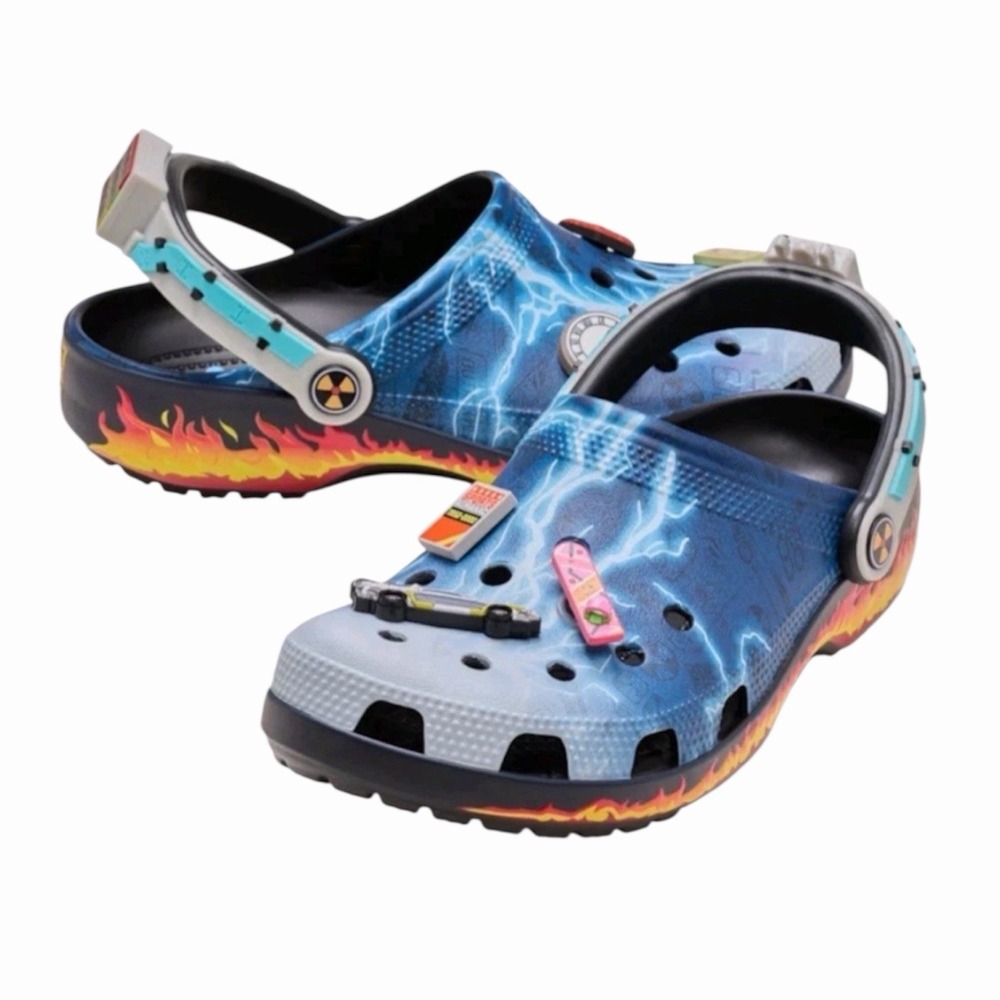 Crocs x Back To The Future Classic Clogs Size Mens 4 Womens 6 Blue Slip On Shoes